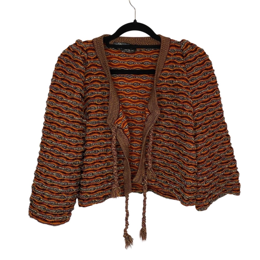 Vintage Italian Knit Tie-Front Bolero Cardigan Made in Italy Multicolor Stripes